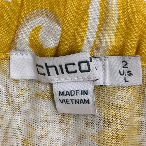 Chico’s Linen Paisley Off-Shoulder Top Women’s Size L Lightweight Boho Yellow - Picture 8 of 11